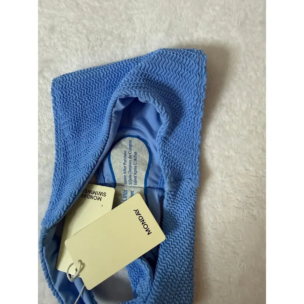 Monday Swimwear Byron Bottom Azure Crinkle Blue High Cut Bikini Bottom S NWT
